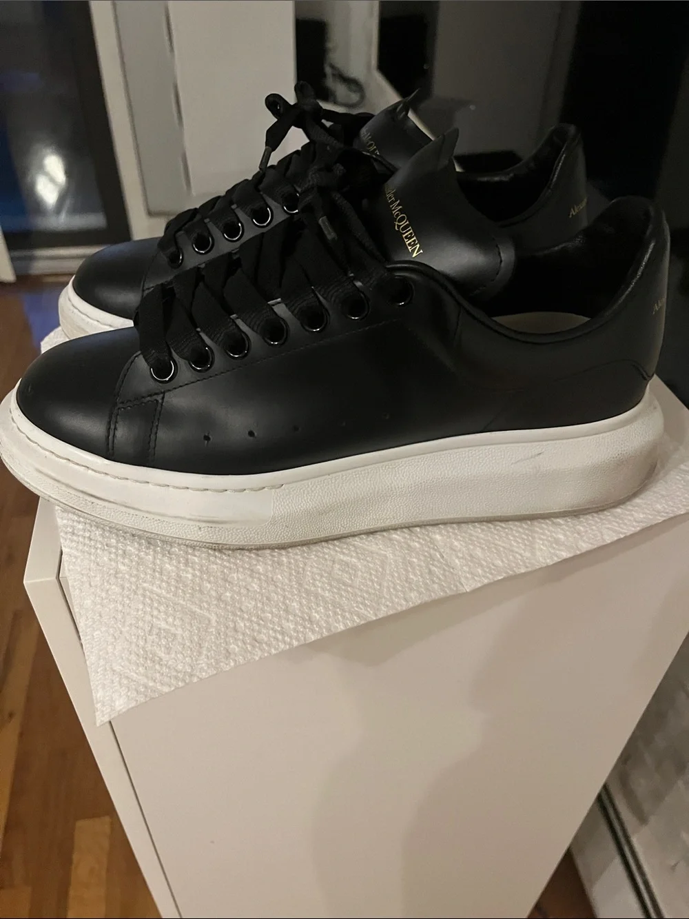 Alexander McQueen Black Leather Sneakers with White Platform Sole